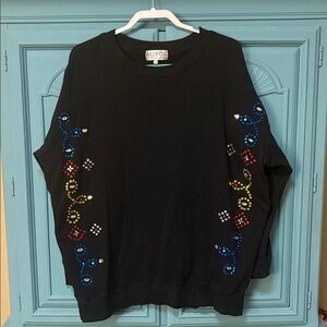 Wildfox Dolly Parton Rhinestone Cowgirl Western Glitz Black Road Trip Sweatshirt